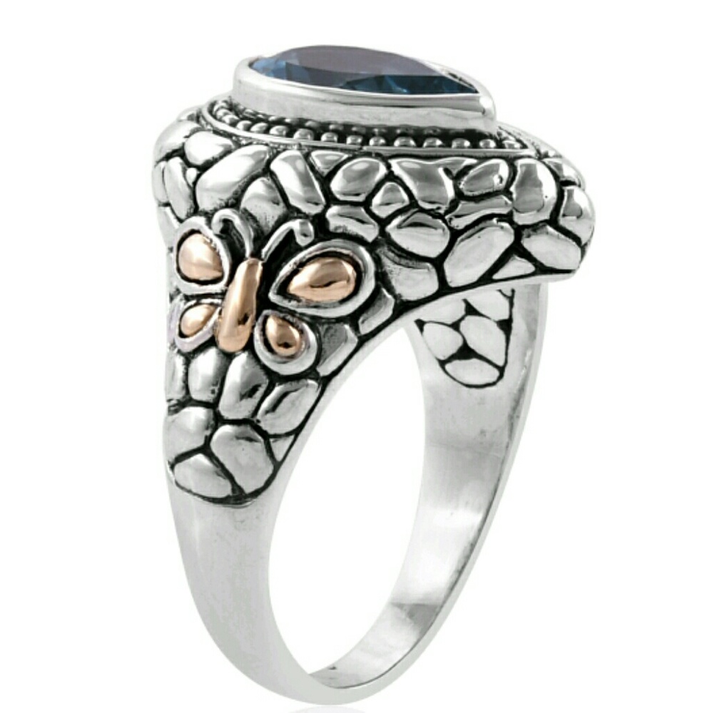 💃BLUE TOPAZ STERLING & GOLD RING - Picture 5 of 8